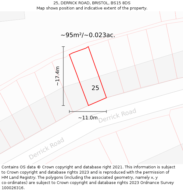 25, DERRICK ROAD, BRISTOL, BS15 8DS: Plot and title map