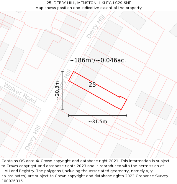 25, DERRY HILL, MENSTON, ILKLEY, LS29 6NE: Plot and title map