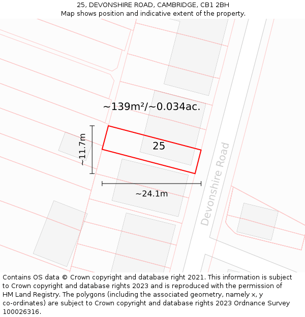 25, DEVONSHIRE ROAD, CAMBRIDGE, CB1 2BH: Plot and title map