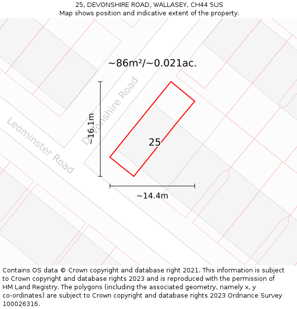 25, DEVONSHIRE ROAD, WALLASEY, CH44 5US: Plot and title map