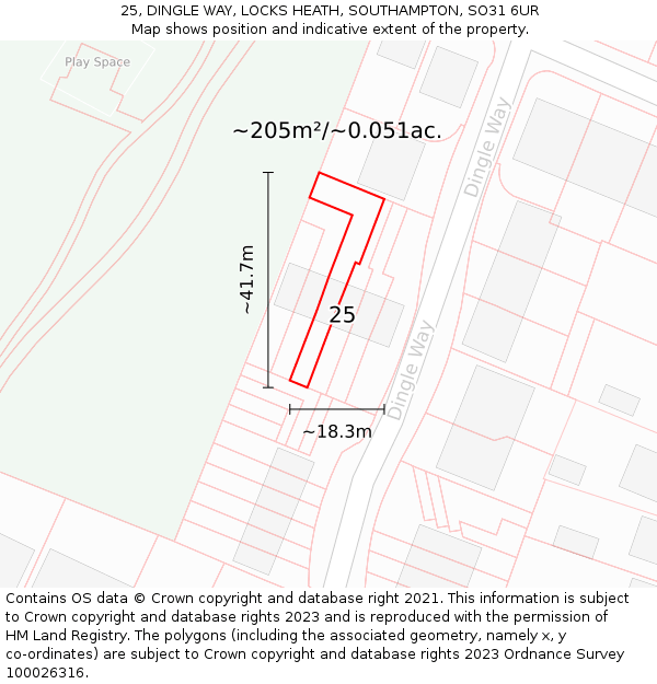 25, DINGLE WAY, LOCKS HEATH, SOUTHAMPTON, SO31 6UR: Plot and title map