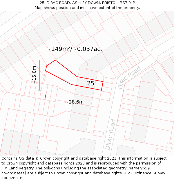 25, DIRAC ROAD, ASHLEY DOWN, BRISTOL, BS7 9LP: Plot and title map