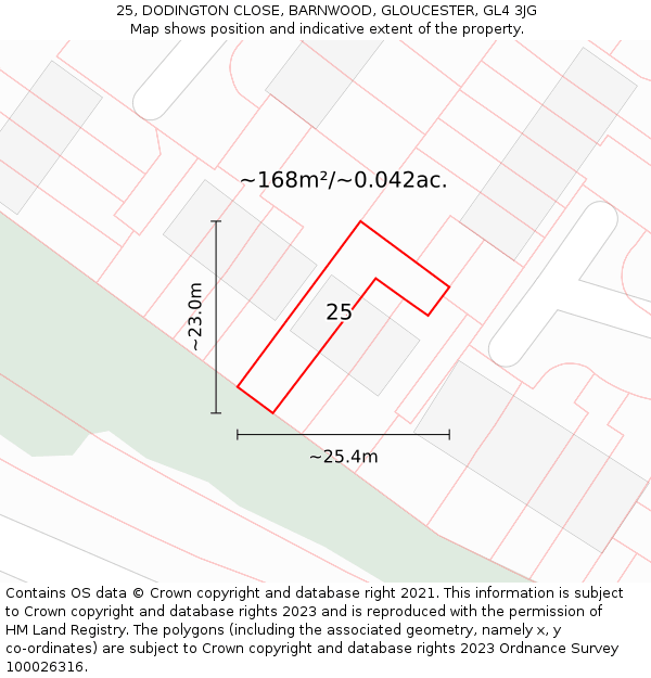 25, DODINGTON CLOSE, BARNWOOD, GLOUCESTER, GL4 3JG: Plot and title map