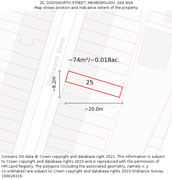 25, DODSWORTH STREET, MEXBOROUGH, S64 9NA: Plot and title map