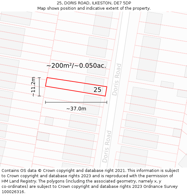 25, DORIS ROAD, ILKESTON, DE7 5DP: Plot and title map