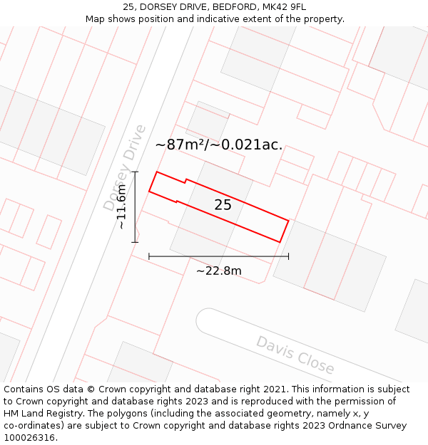 25, DORSEY DRIVE, BEDFORD, MK42 9FL: Plot and title map