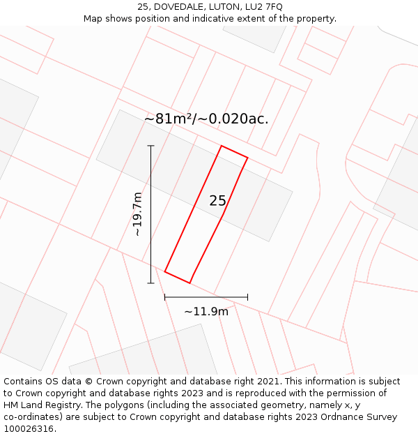 25, DOVEDALE, LUTON, LU2 7FQ: Plot and title map