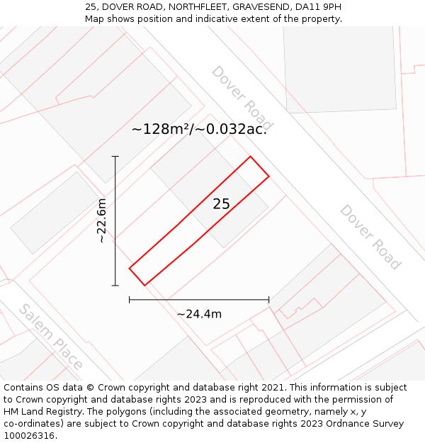25, DOVER ROAD, NORTHFLEET, GRAVESEND, DA11 9PH: Plot and title map