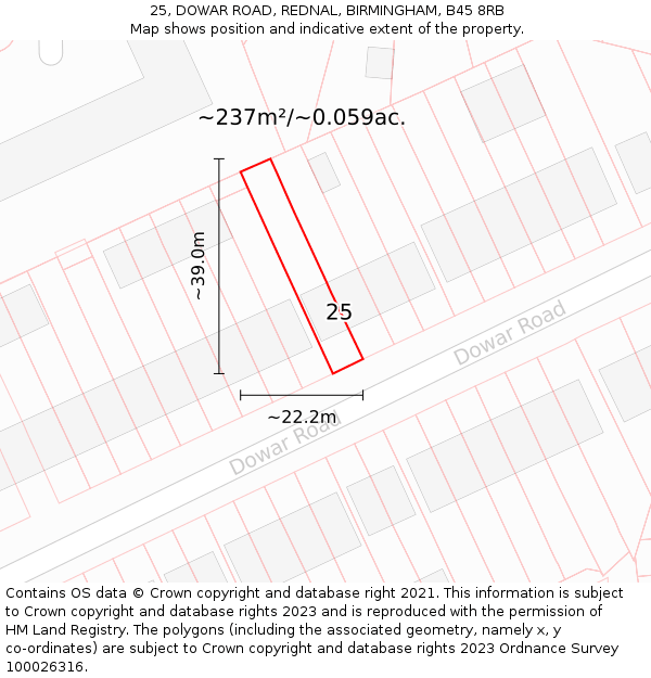 25, DOWAR ROAD, REDNAL, BIRMINGHAM, B45 8RB: Plot and title map