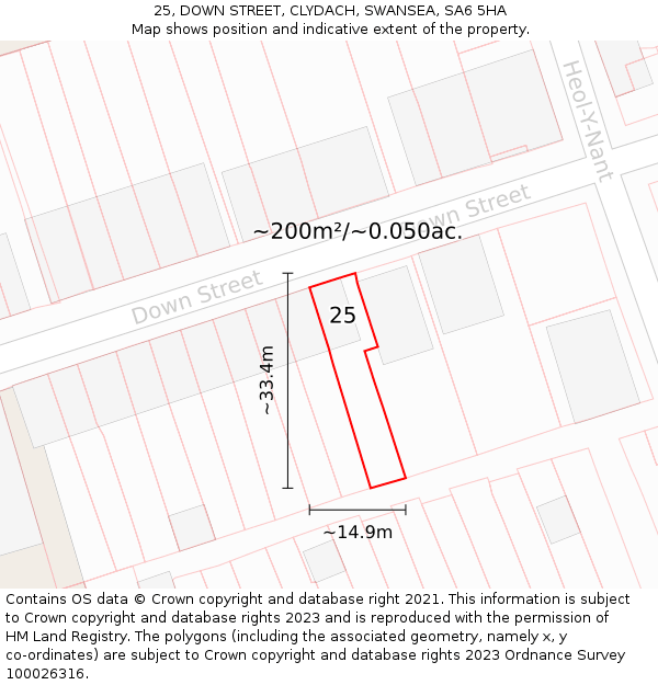25, DOWN STREET, CLYDACH, SWANSEA, SA6 5HA: Plot and title map