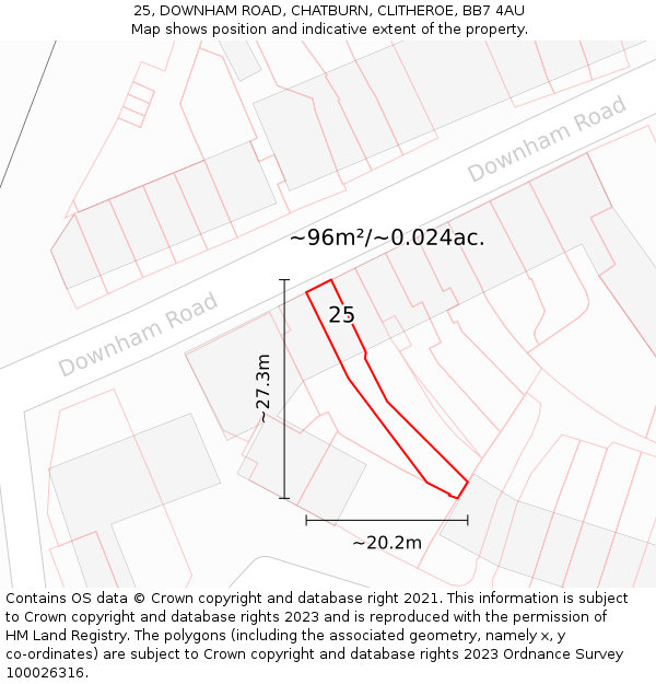 25, DOWNHAM ROAD, CHATBURN, CLITHEROE, BB7 4AU: Plot and title map