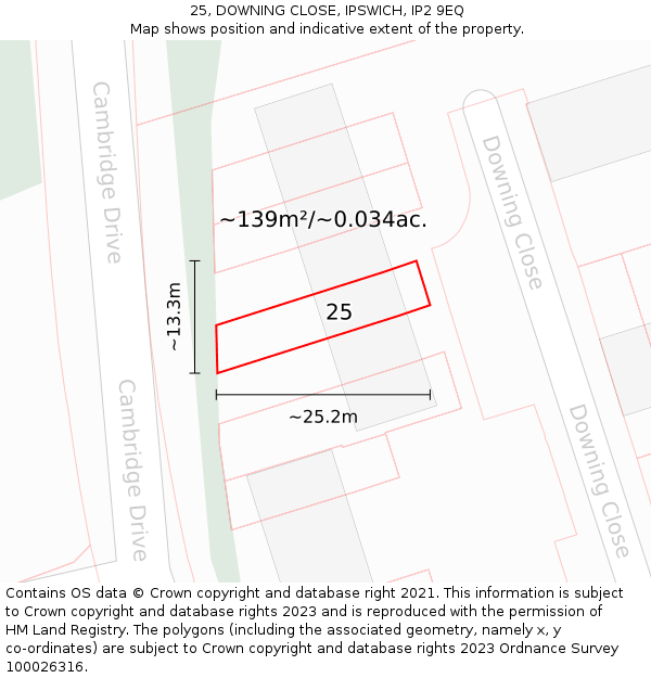 25, DOWNING CLOSE, IPSWICH, IP2 9EQ: Plot and title map