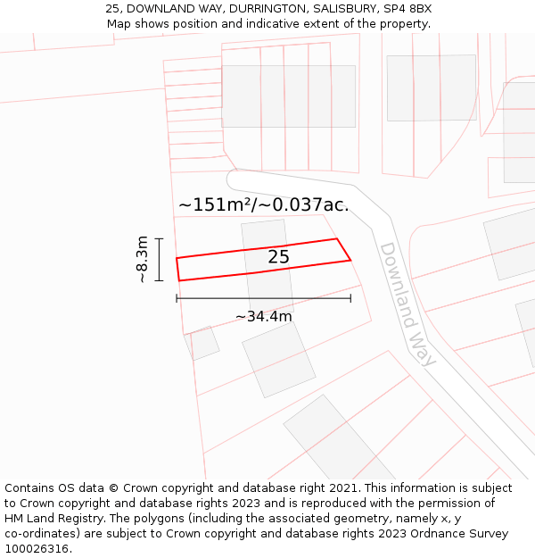 25, DOWNLAND WAY, DURRINGTON, SALISBURY, SP4 8BX: Plot and title map