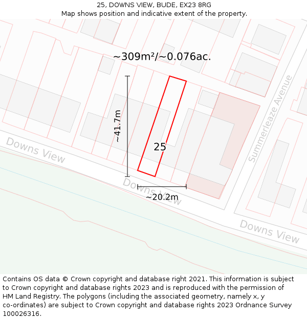 25, DOWNS VIEW, BUDE, EX23 8RG: Plot and title map
