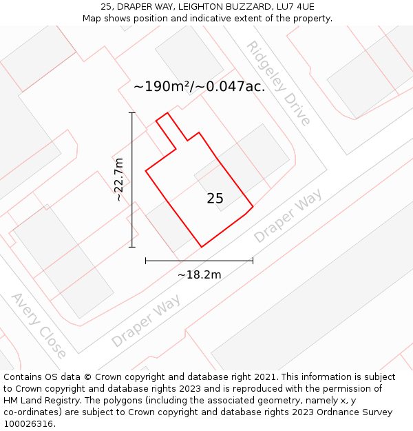 25, DRAPER WAY, LEIGHTON BUZZARD, LU7 4UE: Plot and title map