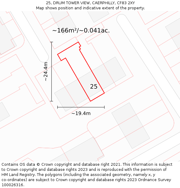 25, DRUM TOWER VIEW, CAERPHILLY, CF83 2XY: Plot and title map