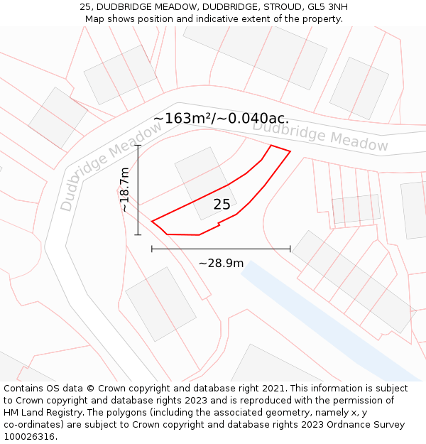 25, DUDBRIDGE MEADOW, DUDBRIDGE, STROUD, GL5 3NH: Plot and title map