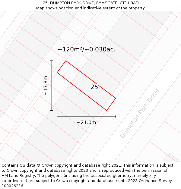 25, DUMPTON PARK DRIVE, RAMSGATE, CT11 8AD: Plot and title map