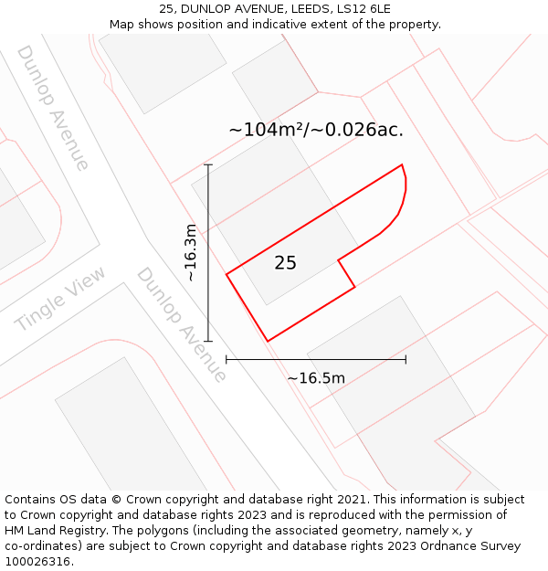 25, DUNLOP AVENUE, LEEDS, LS12 6LE: Plot and title map