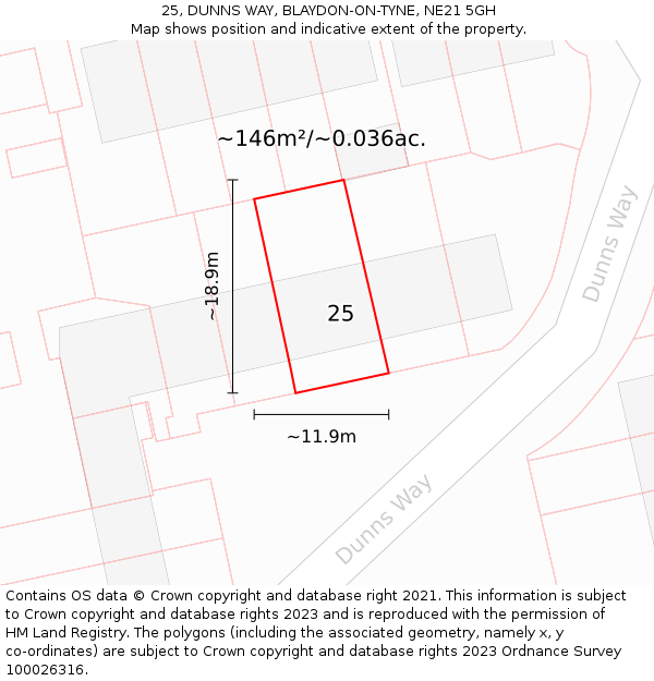 25, DUNNS WAY, BLAYDON-ON-TYNE, NE21 5GH: Plot and title map