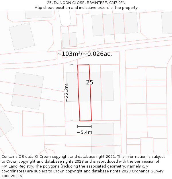 25, DUNOON CLOSE, BRAINTREE, CM7 9FN: Plot and title map