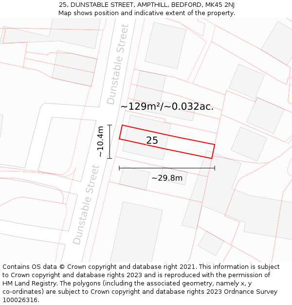25, DUNSTABLE STREET, AMPTHILL, BEDFORD, MK45 2NJ: Plot and title map