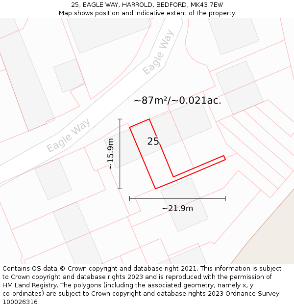 25, EAGLE WAY, HARROLD, BEDFORD, MK43 7EW: Plot and title map