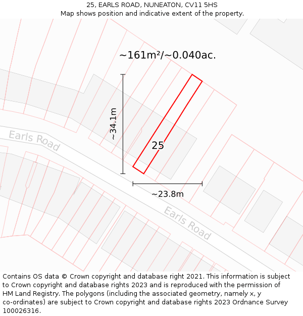25, EARLS ROAD, NUNEATON, CV11 5HS: Plot and title map