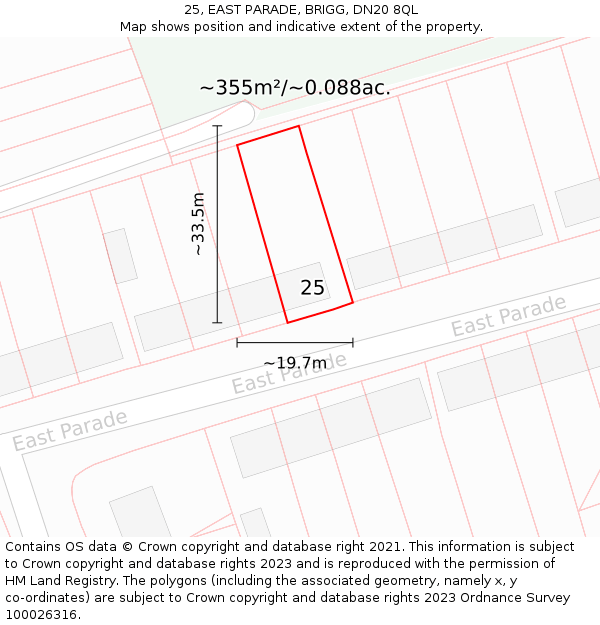 25, EAST PARADE, BRIGG, DN20 8QL: Plot and title map