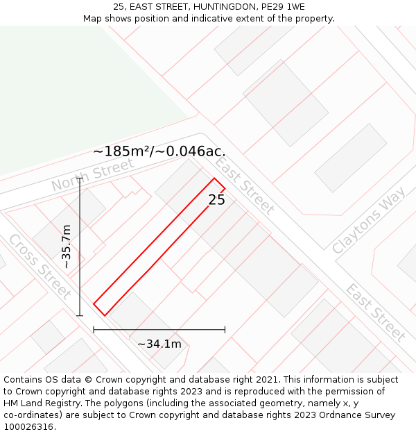 25, EAST STREET, HUNTINGDON, PE29 1WE: Plot and title map
