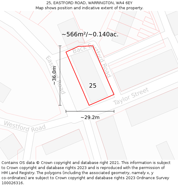 25, EASTFORD ROAD, WARRINGTON, WA4 6EY: Plot and title map