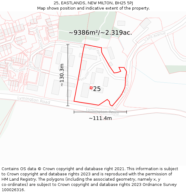 25, EASTLANDS, NEW MILTON, BH25 5PJ: Plot and title map