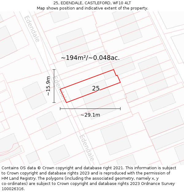 25, EDENDALE, CASTLEFORD, WF10 4LT: Plot and title map