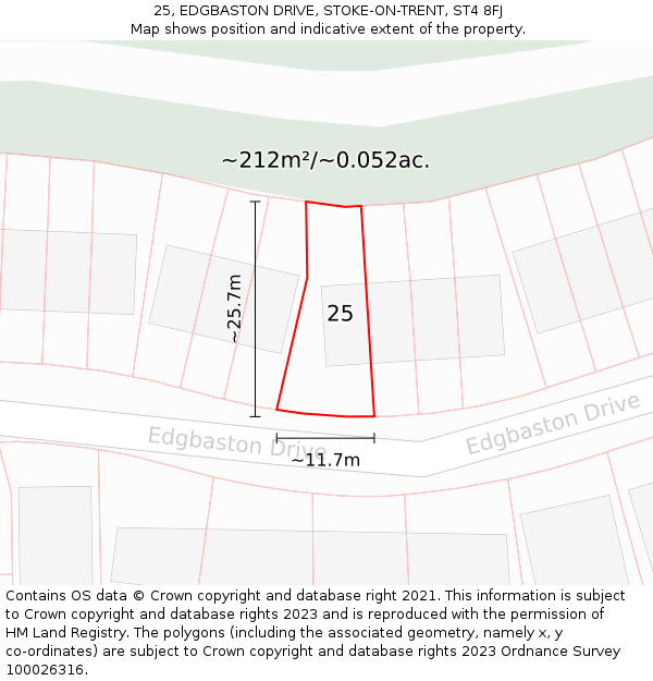 25, EDGBASTON DRIVE, STOKE-ON-TRENT, ST4 8FJ: Plot and title map