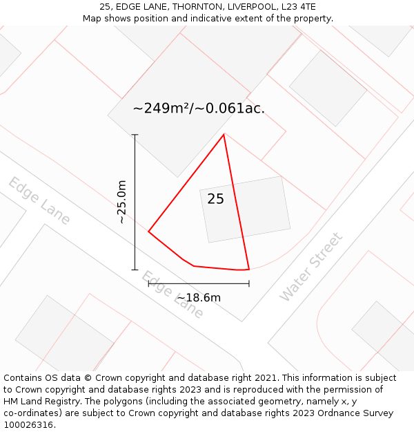 25, EDGE LANE, THORNTON, LIVERPOOL, L23 4TE: Plot and title map