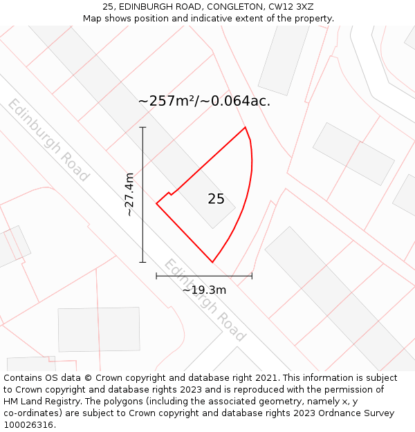 25, EDINBURGH ROAD, CONGLETON, CW12 3XZ: Plot and title map
