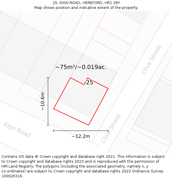 25, EIGN ROAD, HEREFORD, HR1 2RY: Plot and title map