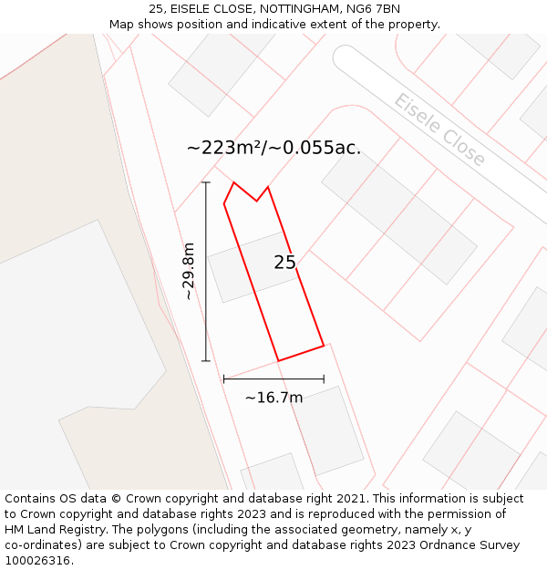 25, EISELE CLOSE, NOTTINGHAM, NG6 7BN: Plot and title map
