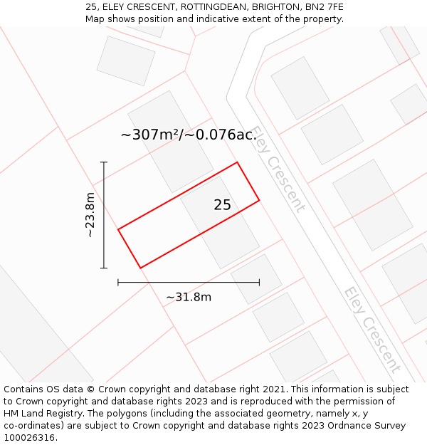 25, ELEY CRESCENT, ROTTINGDEAN, BRIGHTON, BN2 7FE: Plot and title map