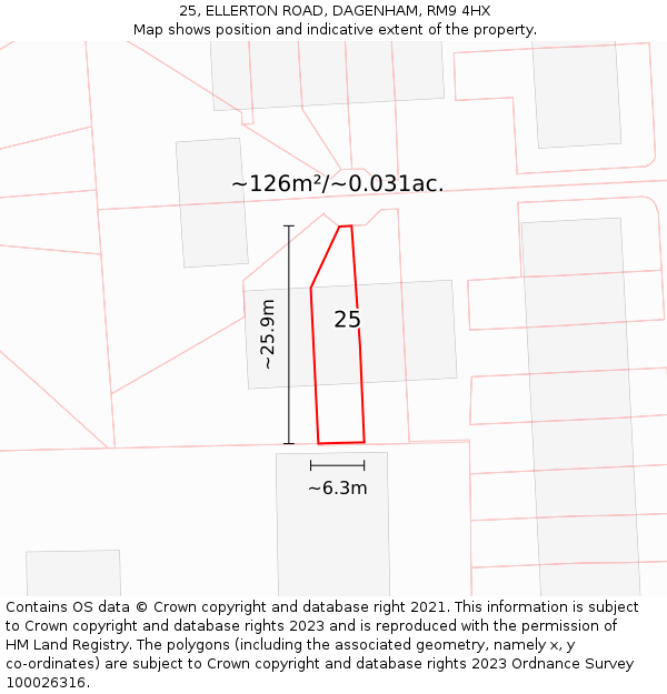 25, ELLERTON ROAD, DAGENHAM, RM9 4HX: Plot and title map