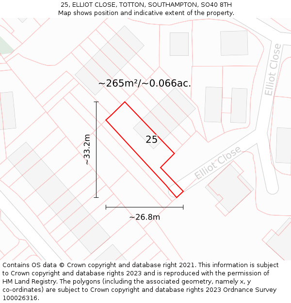 25, ELLIOT CLOSE, TOTTON, SOUTHAMPTON, SO40 8TH: Plot and title map
