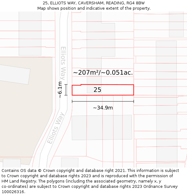 25, ELLIOTS WAY, CAVERSHAM, READING, RG4 8BW: Plot and title map