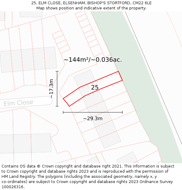 25, ELM CLOSE, ELSENHAM, BISHOP'S STORTFORD, CM22 6LE: Plot and title map