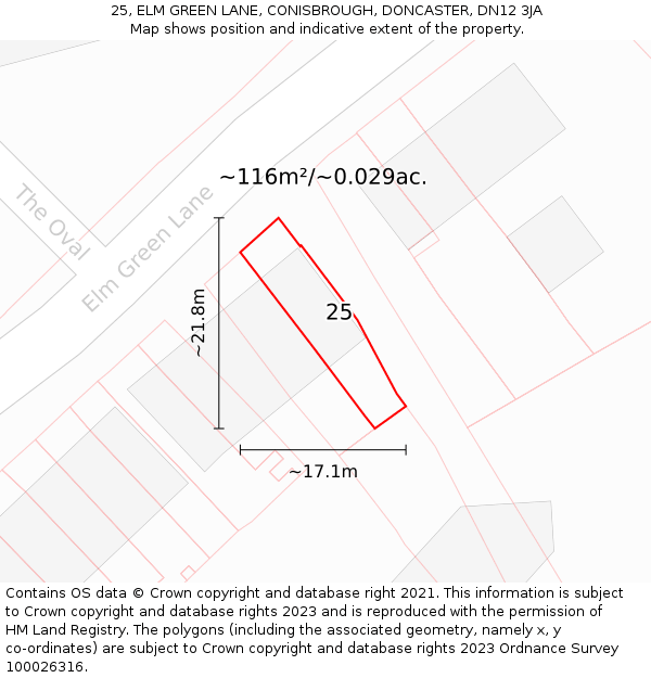 25, ELM GREEN LANE, CONISBROUGH, DONCASTER, DN12 3JA: Plot and title map