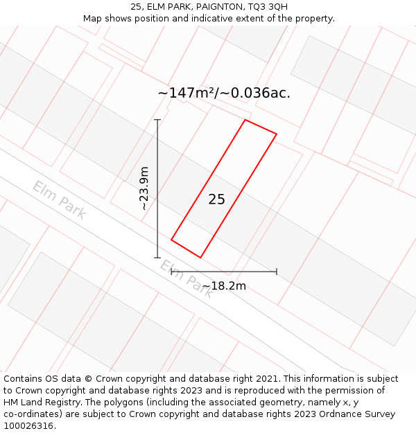 25, ELM PARK, PAIGNTON, TQ3 3QH: Plot and title map