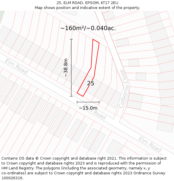 25, ELM ROAD, EPSOM, KT17 2EU: Plot and title map