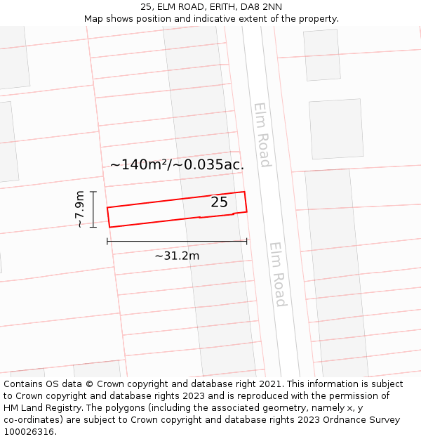 25, ELM ROAD, ERITH, DA8 2NN: Plot and title map