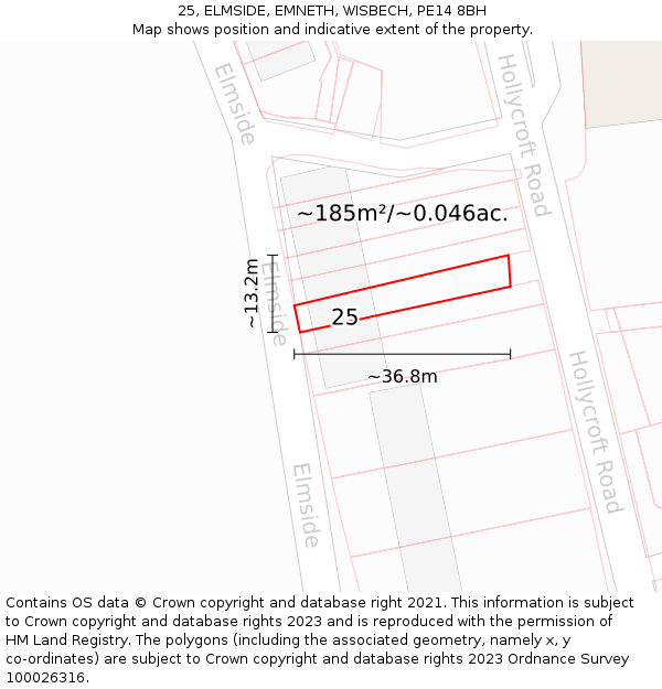 25, ELMSIDE, EMNETH, WISBECH, PE14 8BH: Plot and title map