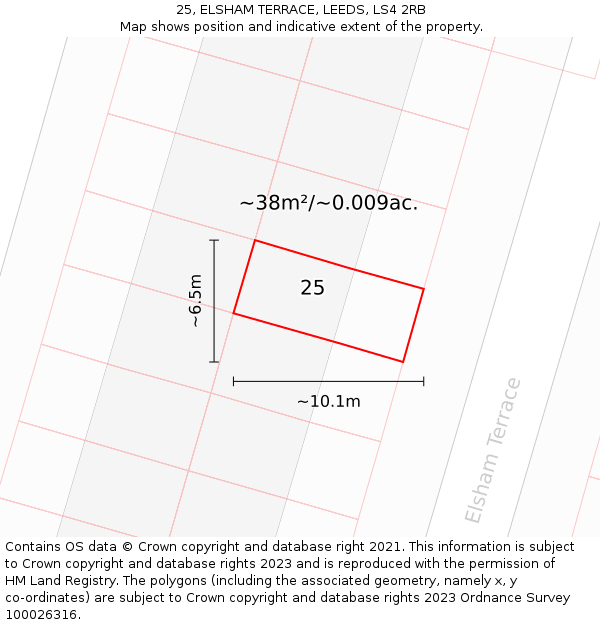 25, ELSHAM TERRACE, LEEDS, LS4 2RB: Plot and title map