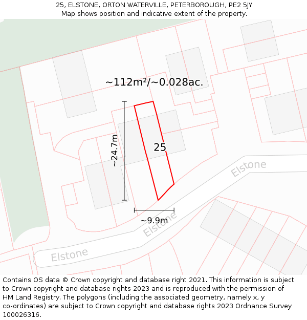 25, ELSTONE, ORTON WATERVILLE, PETERBOROUGH, PE2 5JY: Plot and title map